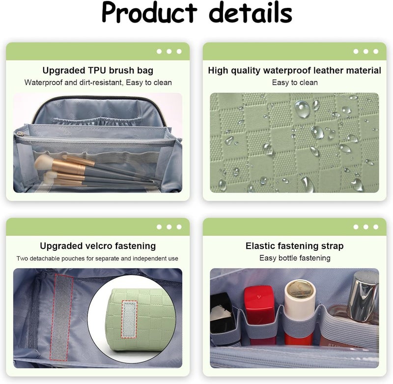 BOYATU Travel Makeup Bag Organizer Cosmetic Bag: 3 Pcs Set Make up Bags for Women with Handle - Waterproof Vegan Leather Toiletry Bags Travel Essentials Pouch with Compartments (01-D-Green) - Image 5